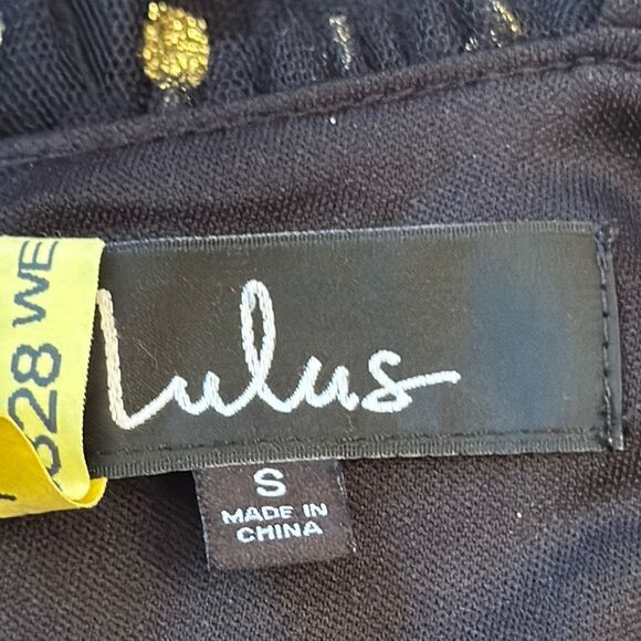 Lulu's Black and Gold Polka Dot Dress - Picture 7 of 7